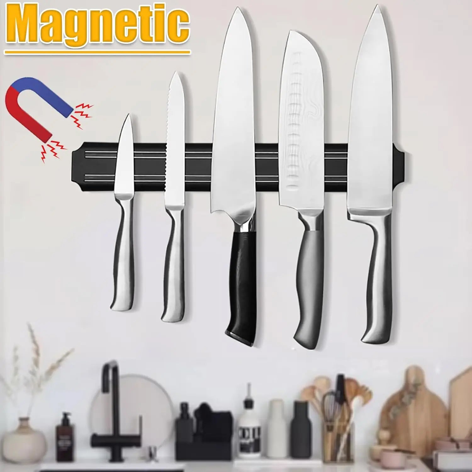 13 Inch Magnetic Knife Holder Strip – Wall Mounted Kitchen Utensil Storage Bar Rack with Screws & Fixings, Easy Access 33CM