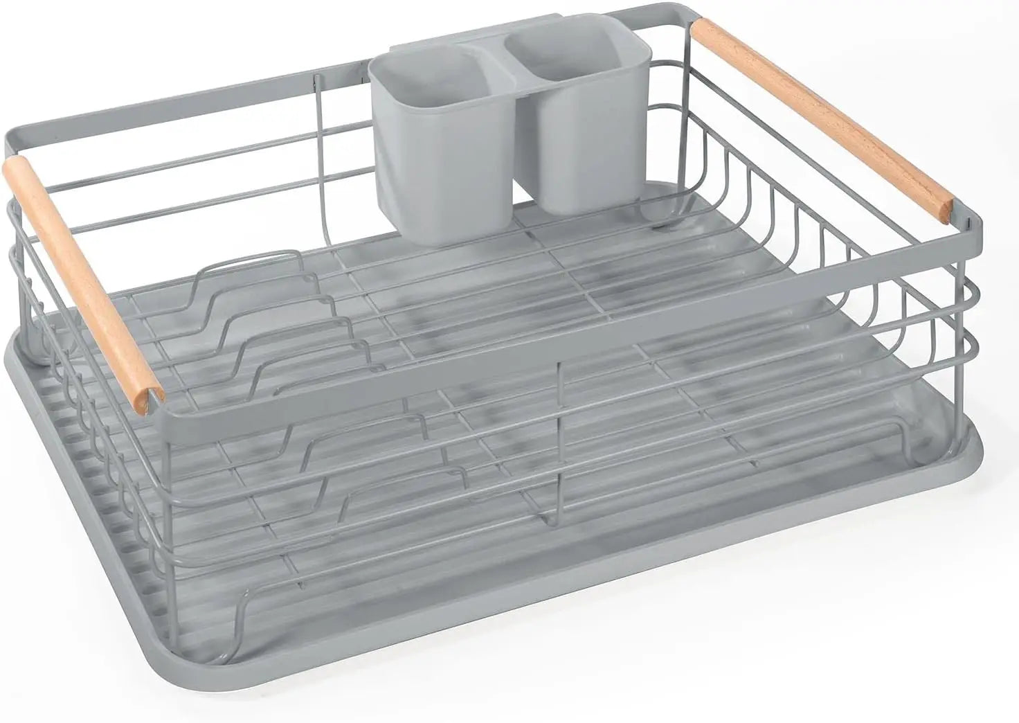 Anti-Rust Dish Drainer Drying Rack with Removable Drip Tray & Cutlery Holder Kitchen Sink Organizer Plate Cup Rack