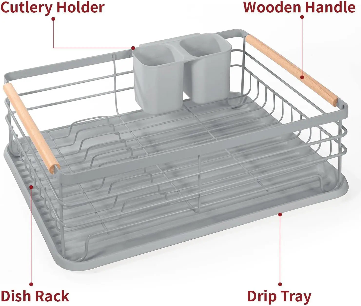 Anti-Rust Dish Drainer Drying Rack with Removable Drip Tray & Cutlery Holder Kitchen Sink Organizer Plate Cup Rack