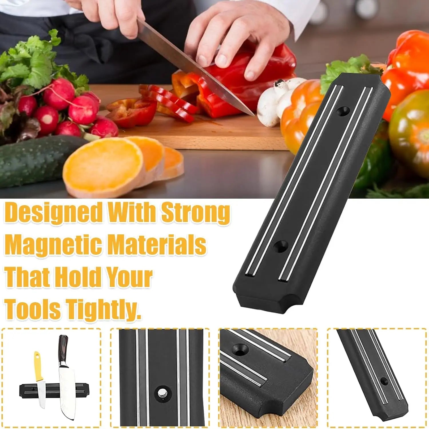 13 Inch Magnetic Knife Holder Strip – Wall Mounted Kitchen Utensil Storage Bar Rack with Screws & Fixings, Easy Access 33CM