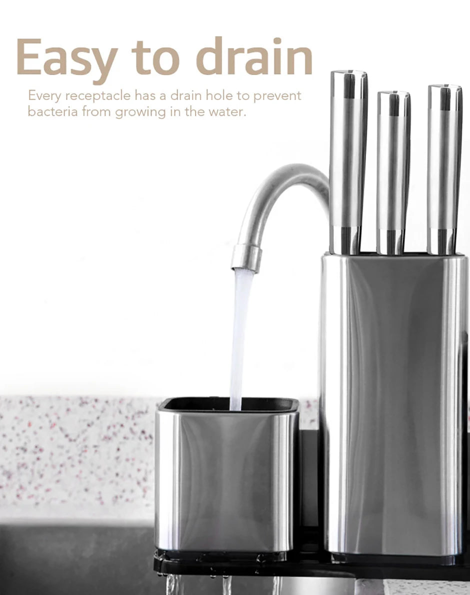Stainless Steel Knife Holder Bucket Bracket Storage Rack Multi-functional Kitchen Storage Bucket Kitchen Accessories Chopstick