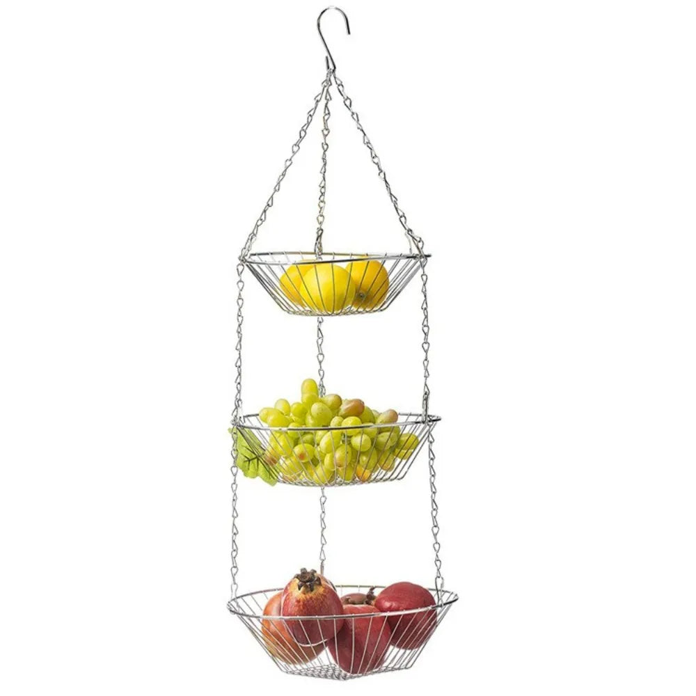 Foldable Hanging Fruit Basket Nordic Wall Hanging Snacks Storage Basket Iron Wire Three Tier Flowers Basket Storage Rack