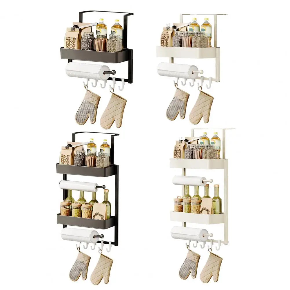 2-Tier Refrigerator Rack with Two Shelf Paper Holders, Spice Holder & Side Basket, Refrigerator Basket, for Kitchen