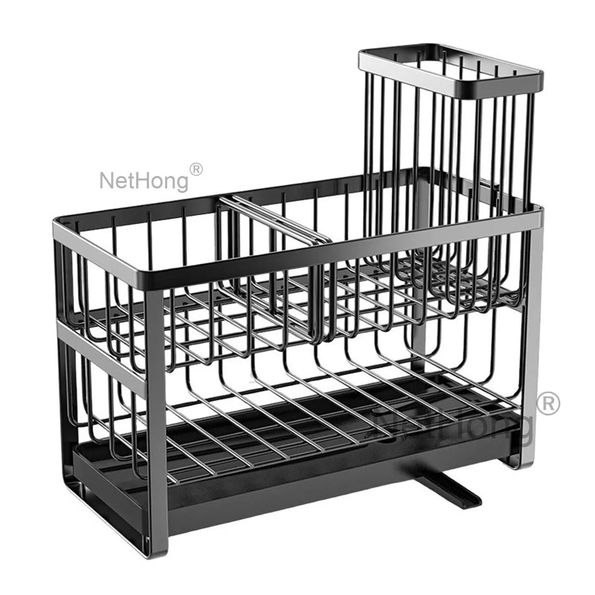 2 Tiers Dish Drainer Cutlery Holder Plate Rack Kitchen Sink With Drip Tray~