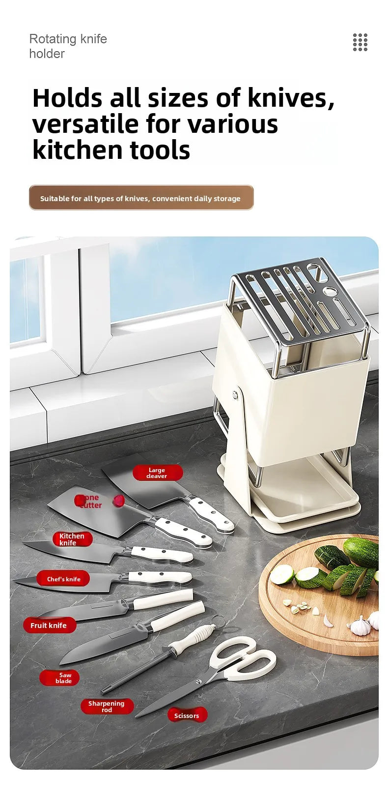 Stainl Steel Kitchen Knife Holder Rotating Blade Storage Ra High Aesthetic Multi-Function Kitchen Storage elf