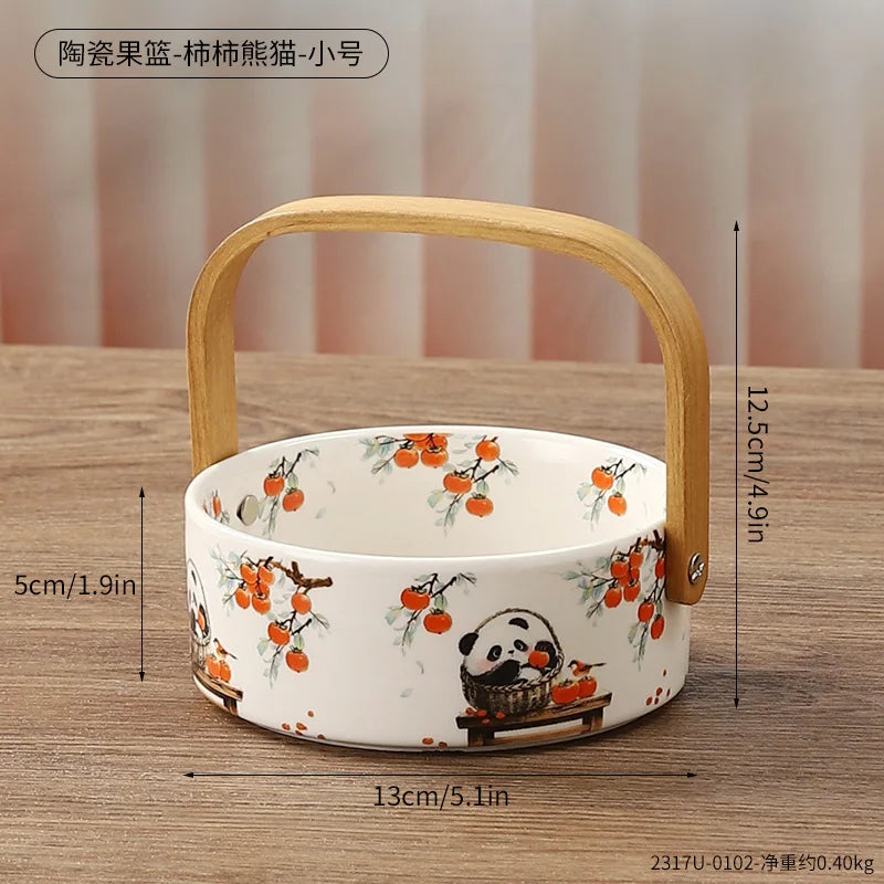 Ceramic Portable Fruit Basket Creative Outdoor Camping Snacks Fruit Cut Storage Basket Afternoon Tea Snack Placement Basket