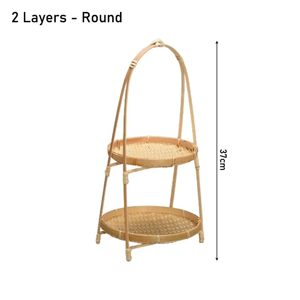 Multi-function Bamboo Woven Basket 1/2/3 Layer Fruit Food Vegetable Storage Basket Durable Handwoven Standing Tray for Kitchen