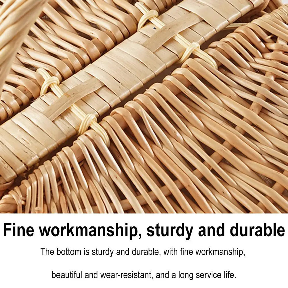 Wicker Picnic Basket With Lid Handle Picnic Hamper Handmade Willow Woven Storage Hamper Outdoor Camping Fruit Basket Container