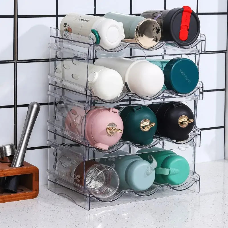4 Tier Stackable Beverage Organizer Cabinet Wine Organizer Refrigerator Mug Organizer Multifunctional Folding Storage Rack