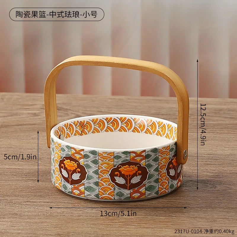 Ceramic Portable Fruit Basket Creative Outdoor Camping Snacks Fruit Cut Storage Basket Afternoon Tea Snack Placement Basket