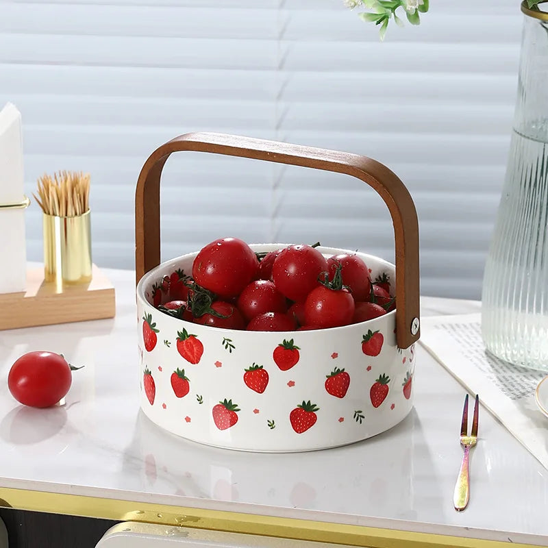 Ceramic Portable Fruit Basket Creative Outdoor Camping Snacks Fruit Cut Storage Basket Afternoon Tea Snack Placement Basket