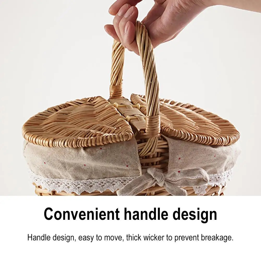 Wicker Picnic Basket With Lid Handle Picnic Hamper Handmade Willow Woven Storage Hamper Outdoor Camping Fruit Basket Container