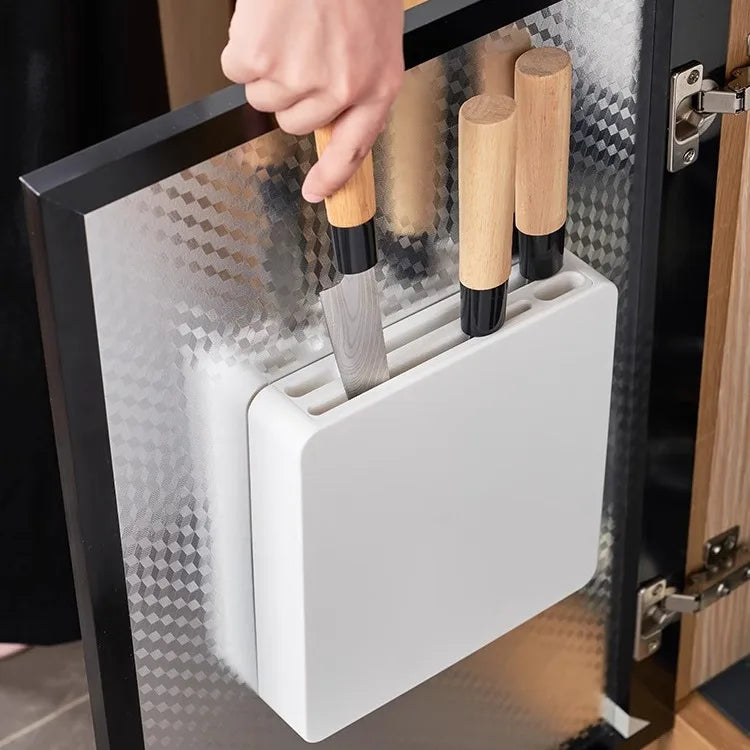 Invisible Wall-Mounted Kitchen Knife Storage Ra Dustproof Plastic Cabinet Door No-Drilling Required Small Knife Organizer