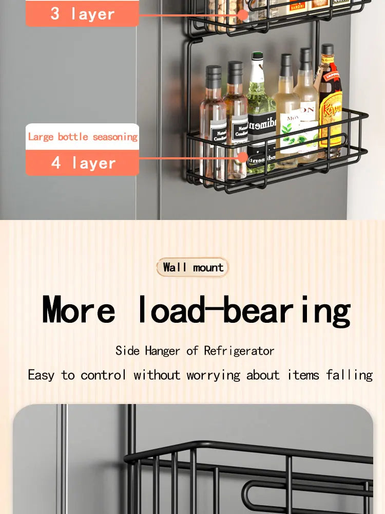 Wall mounted refrigerator rack, cling film storage rack, kitchen multifunctional seasoning rack, no drilling required