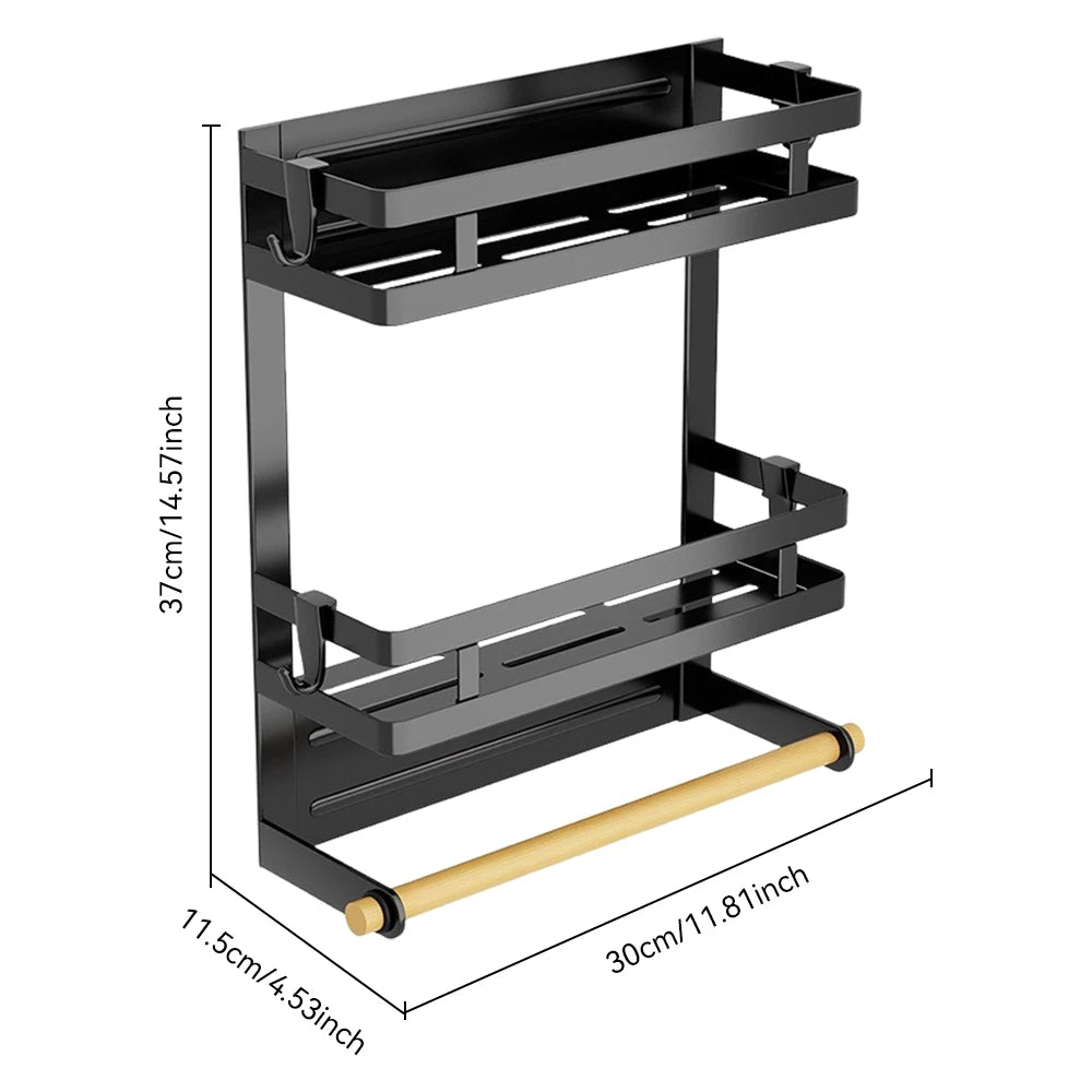 Multi-functional storage rack magnetic suction refrigerator hanging rack non-drilling seasoning rack multi-layer cling film stor