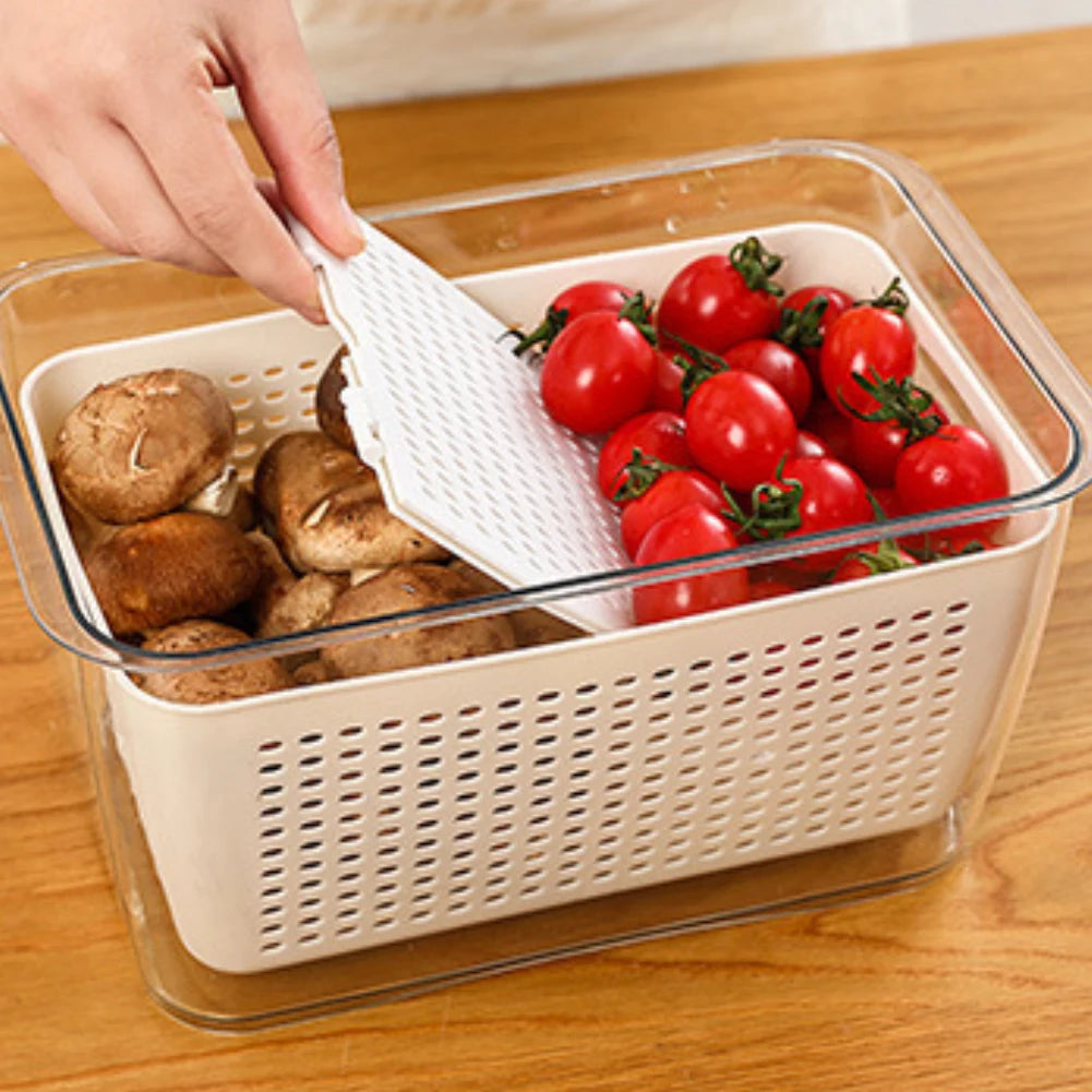 【Lifeideas】1.7L/4.5L Nested Fridge Storage Container with Removable Colander Refrigerator Fresh Vegetable Fruits Drain Basket