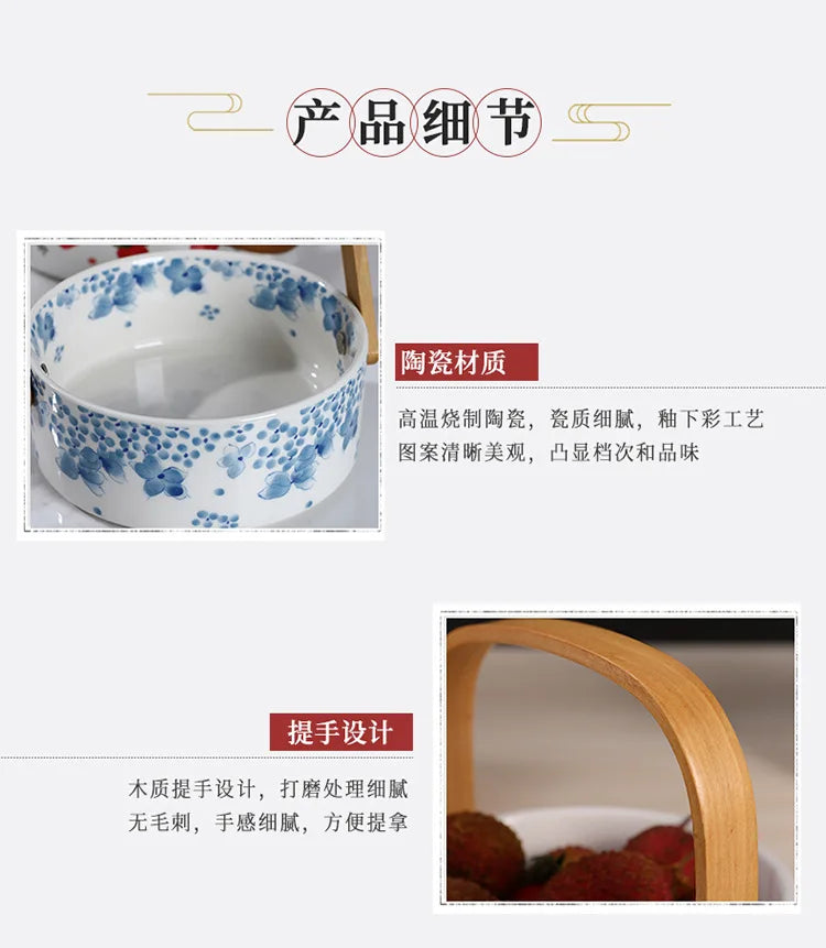 Ceramic Portable Fruit Basket Creative Outdoor Camping Snacks Fruit Cut Storage Basket Afternoon Tea Snack Placement Basket