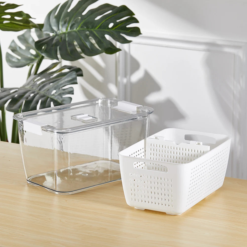 【Lifeideas】1.7L/4.5L Nested Fridge Storage Container with Removable Colander Refrigerator Fresh Vegetable Fruits Drain Basket