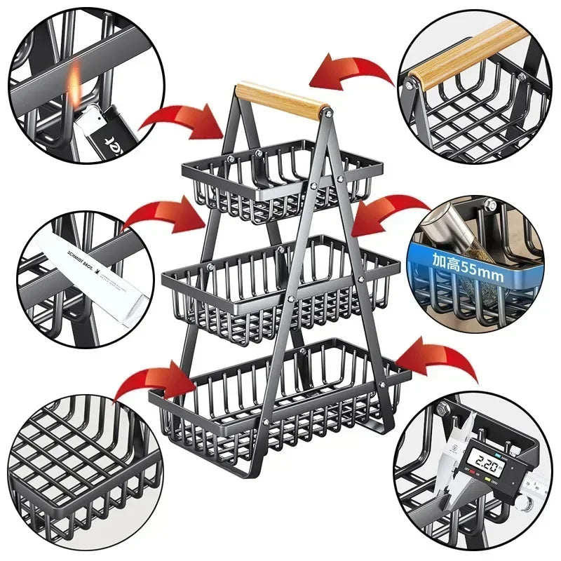 2/3 Tiers Countertop Fruit Basket,Portable Fruit Bowle Basket Kitchen Organizer Storage & Dining Room Fruits Vegetable Snacks