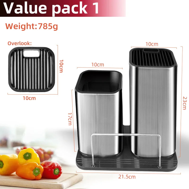 Stainless Steel Knife Holder Bucket Bracket Storage Rack Multi-functional Kitchen Storage Bucket Kitchen Accessories Chopstick