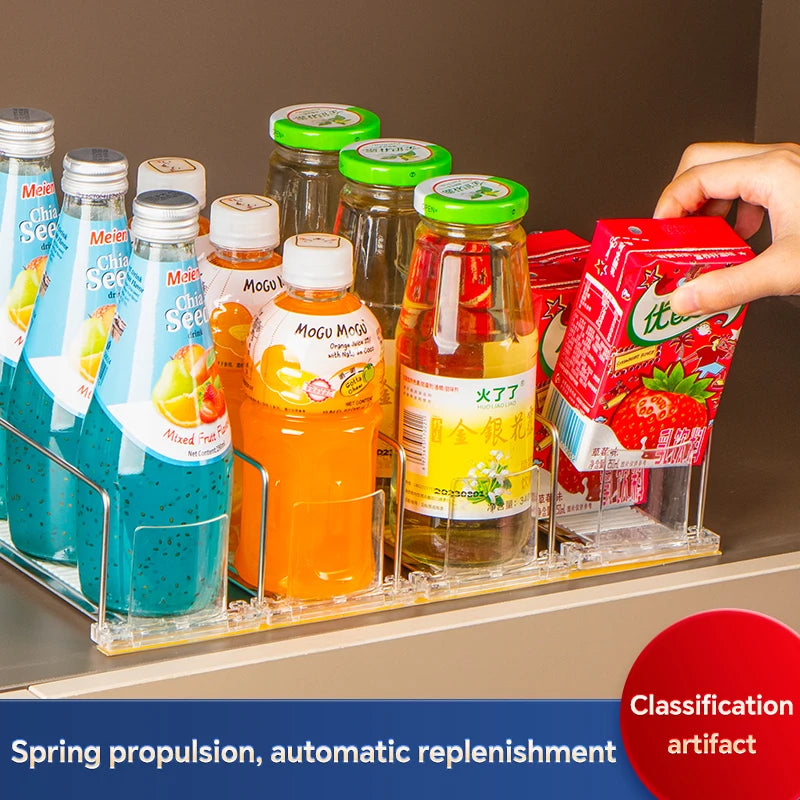 Automatic Beverage Pusher For Fridge Transparents Drinking Sliding Container Kitchen Storage Boxes Shelf Glide Organizer Rack