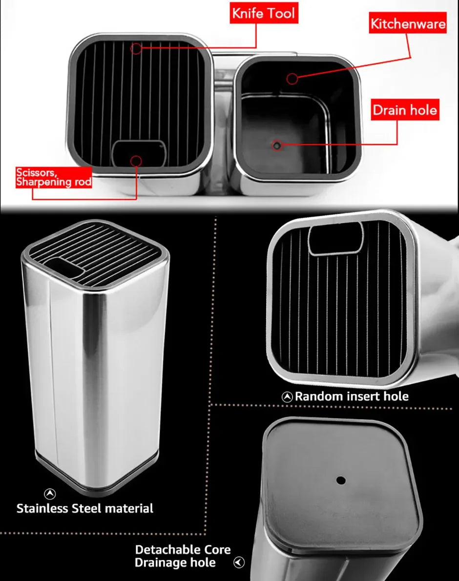 Stainless Steel Knife Holder Bucket Bracket Storage Rack Multi-functional Kitchen Storage Bucket Kitchen Accessories Chopstick