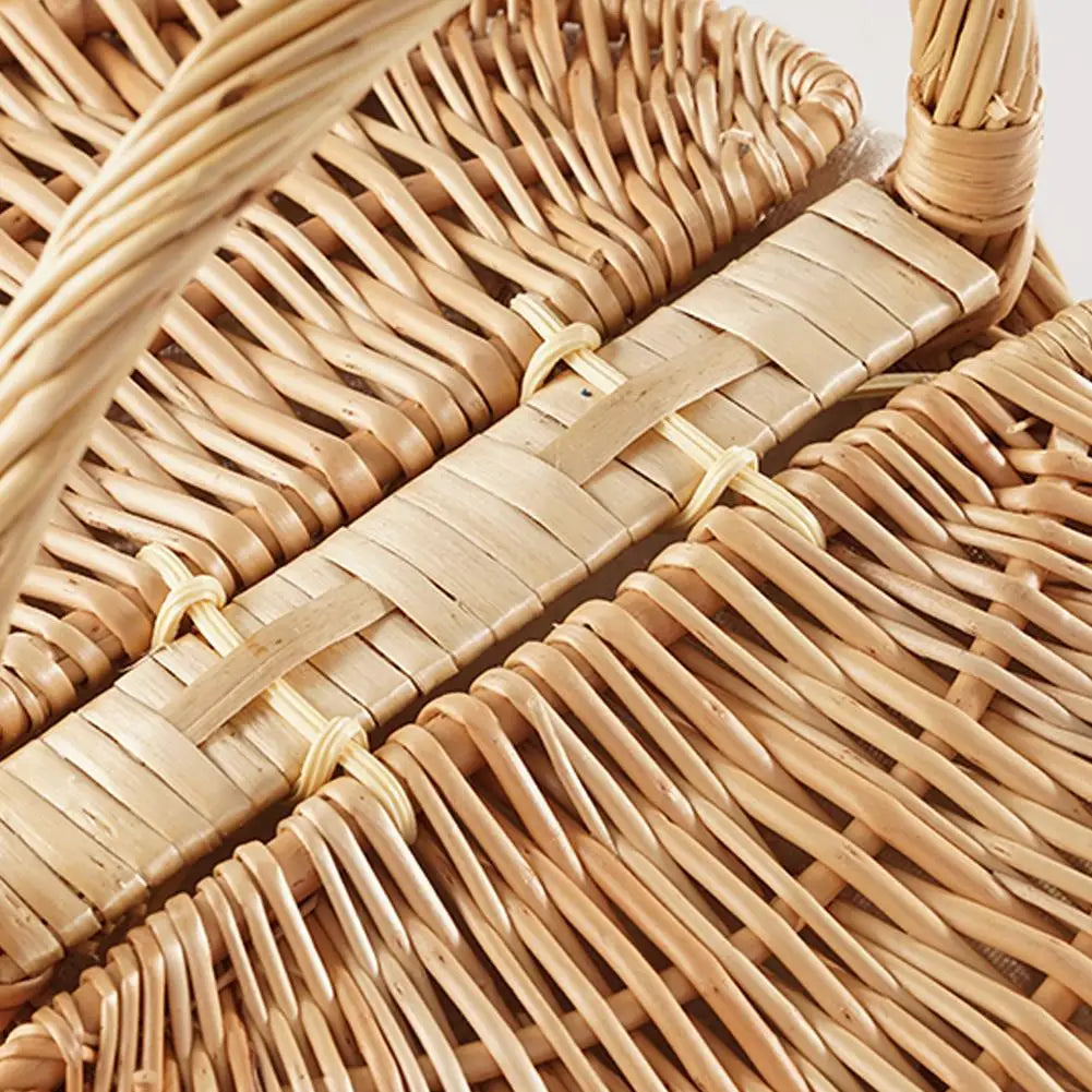Wicker Picnic Basket With Lid Handle Picnic Hamper Handmade Willow Woven Storage Hamper Outdoor Camping Fruit Basket Container