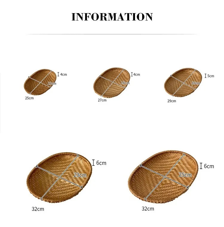 HeMu Bamboo woven oval basket Bamboo storage basket drying round dustpan Hotel storage steamed bun basket fruit basket
