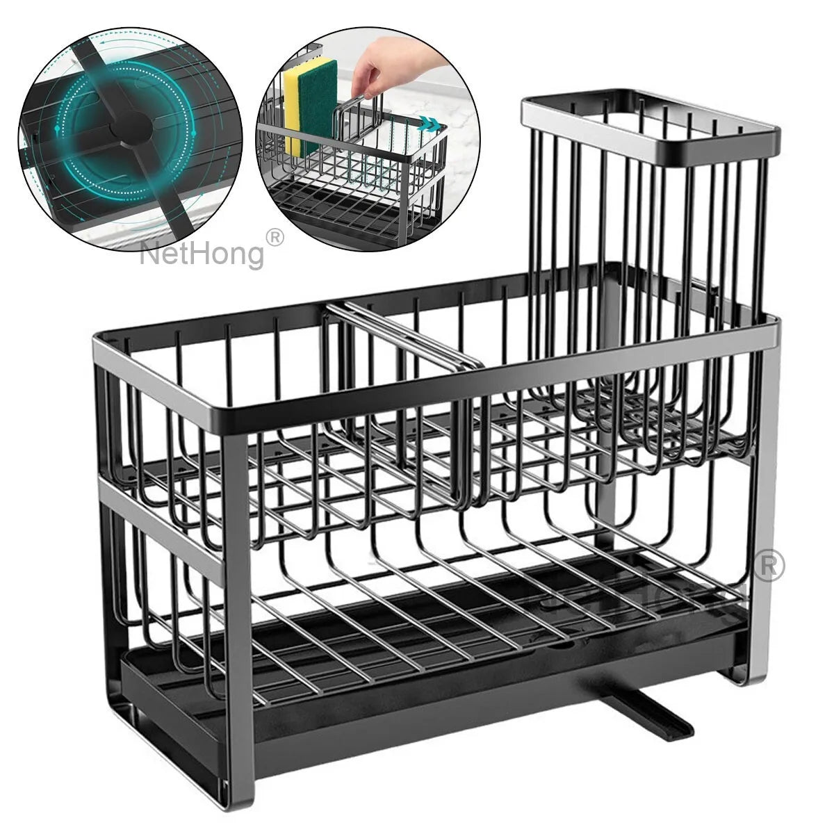 2 Tiers Dish Drainer Cutlery Holder Plate Rack Kitchen Sink With Drip Tray~