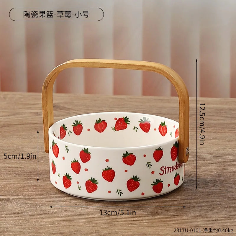 Ceramic Portable Fruit Basket Creative Outdoor Camping Snacks Fruit Cut Storage Basket Afternoon Tea Snack Placement Basket