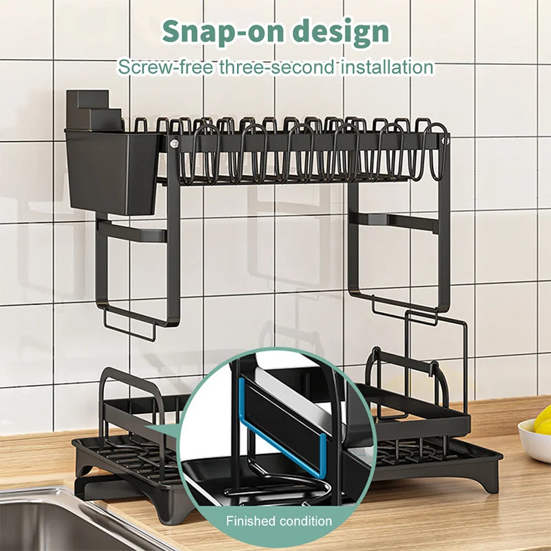 2tier Dish Drying Rack Kitchen Plates Organizer Drainer Rack Countertop Cutlery Storage Holder Kitchen Accessories