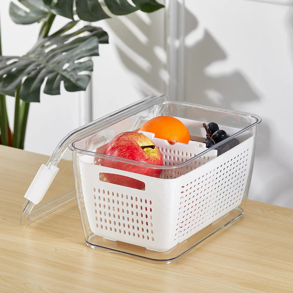 【Lifeideas】1.7L/4.5L Nested Fridge Storage Container with Removable Colander Refrigerator Fresh Vegetable Fruits Drain Basket