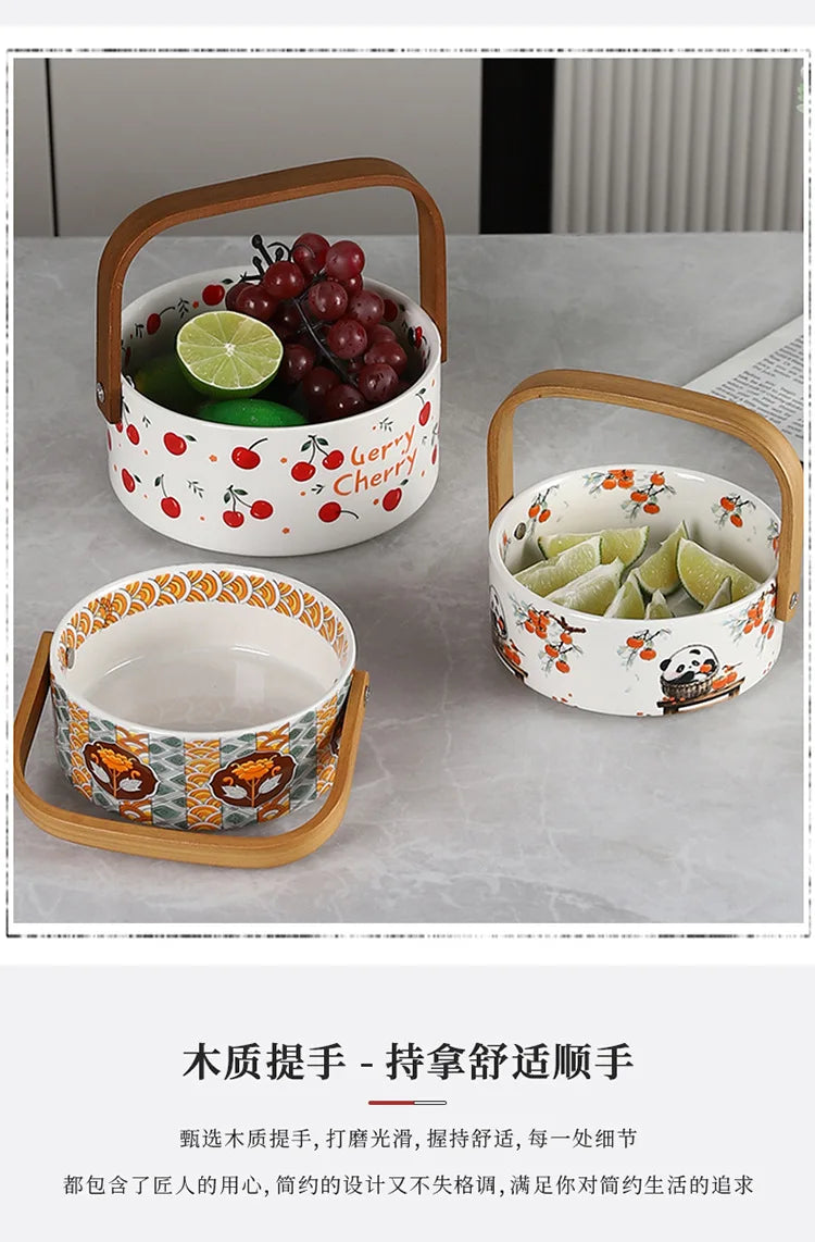 Ceramic Portable Fruit Basket Creative Outdoor Camping Snacks Fruit Cut Storage Basket Afternoon Tea Snack Placement Basket