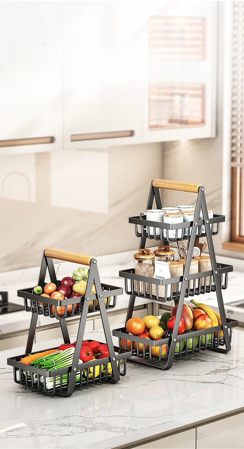 2/3 Tiers Countertop Fruit Basket,Portable Fruit Bowle Basket Kitchen Organizer Storage & Dining Room Fruits Vegetable Snacks