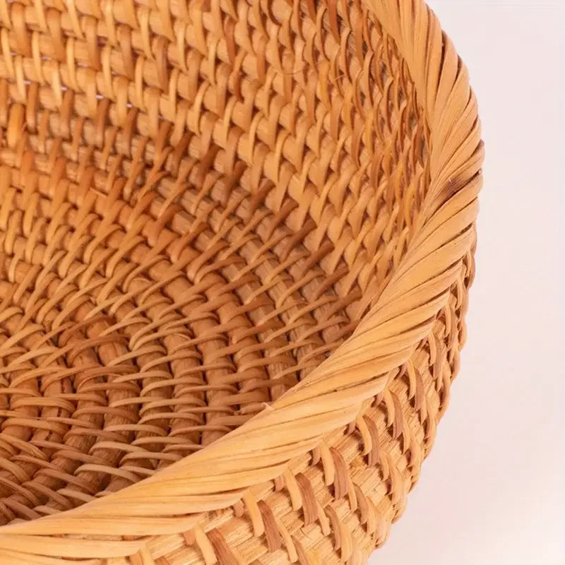 Hand-woven Rattan Wicker Basket Storage Box Fruit Tea Snack Bread Basket Cosmetic Desktop Storage Box Household Kitchen Supplies