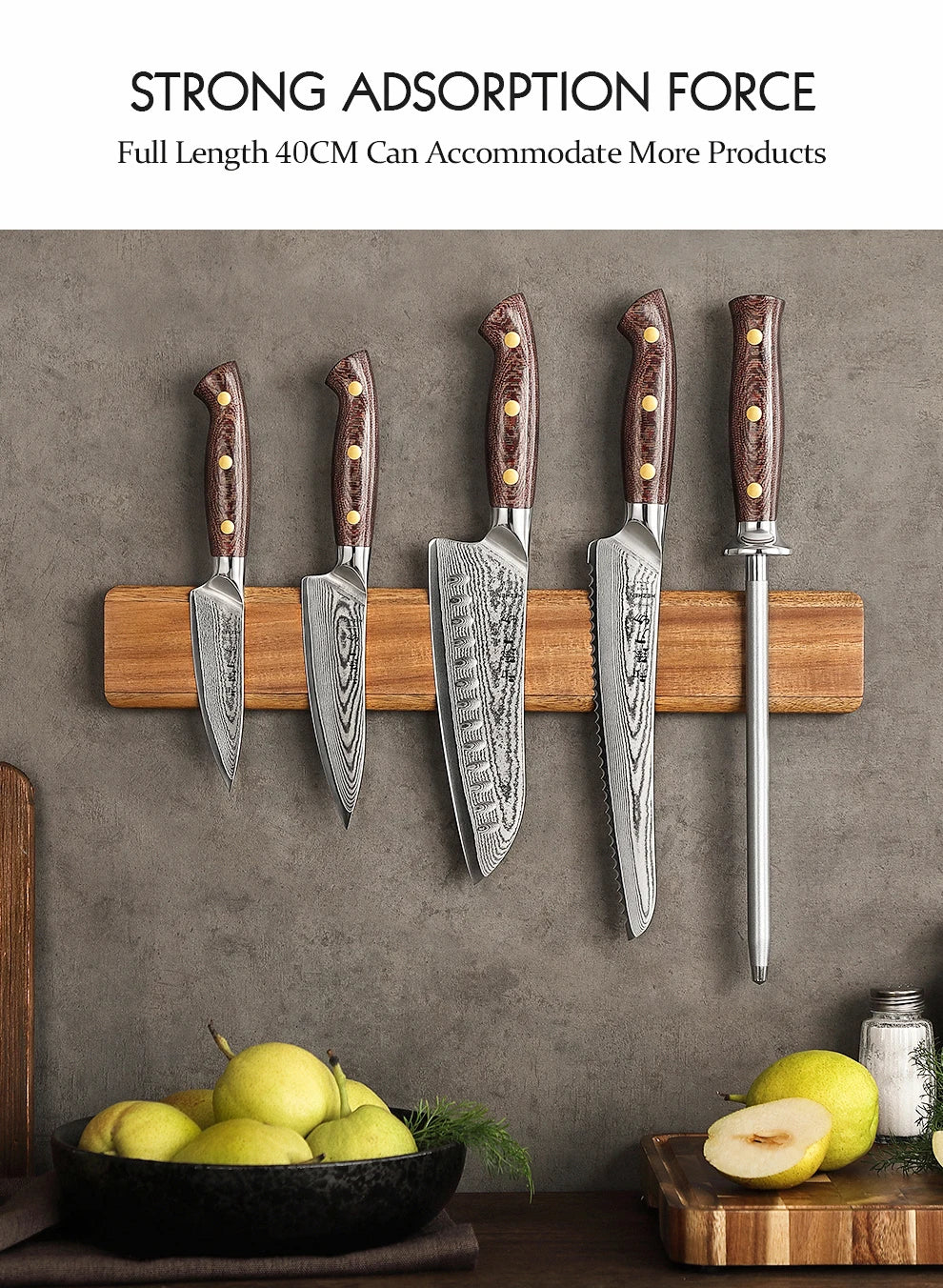 Hezhen Magnetic Knife Holder 400mm Kitchen Accessories Wooden Knives Storage Tools Acacia Wood This Is A Holder Without Knife