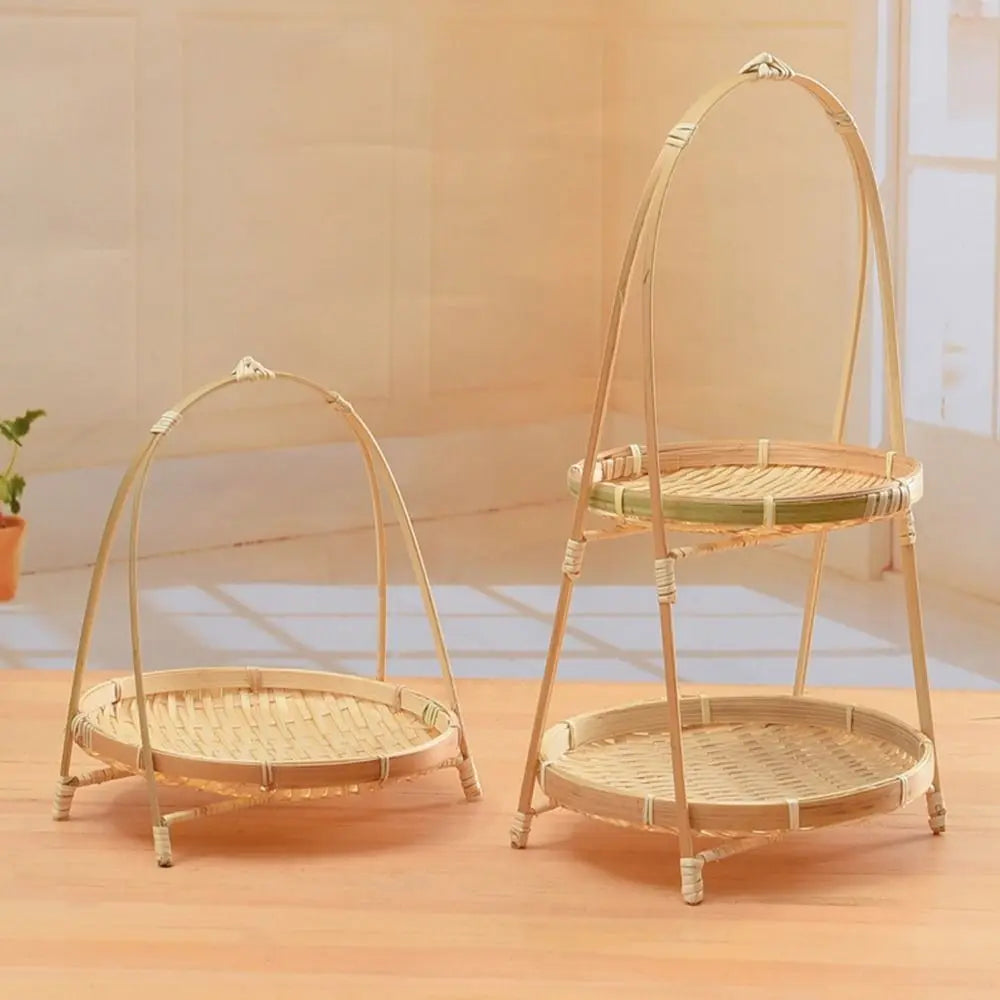 Multi-function Bamboo Woven Basket 1/2/3 Layer Fruit Food Vegetable Storage Basket Durable Handwoven Standing Tray for Kitchen