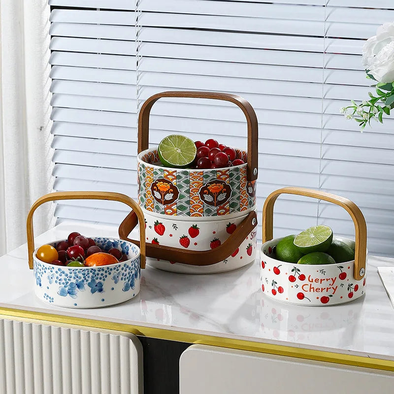 Ceramic Portable Fruit Basket Creative Outdoor Camping Snacks Fruit Cut Storage Basket Afternoon Tea Snack Placement Basket