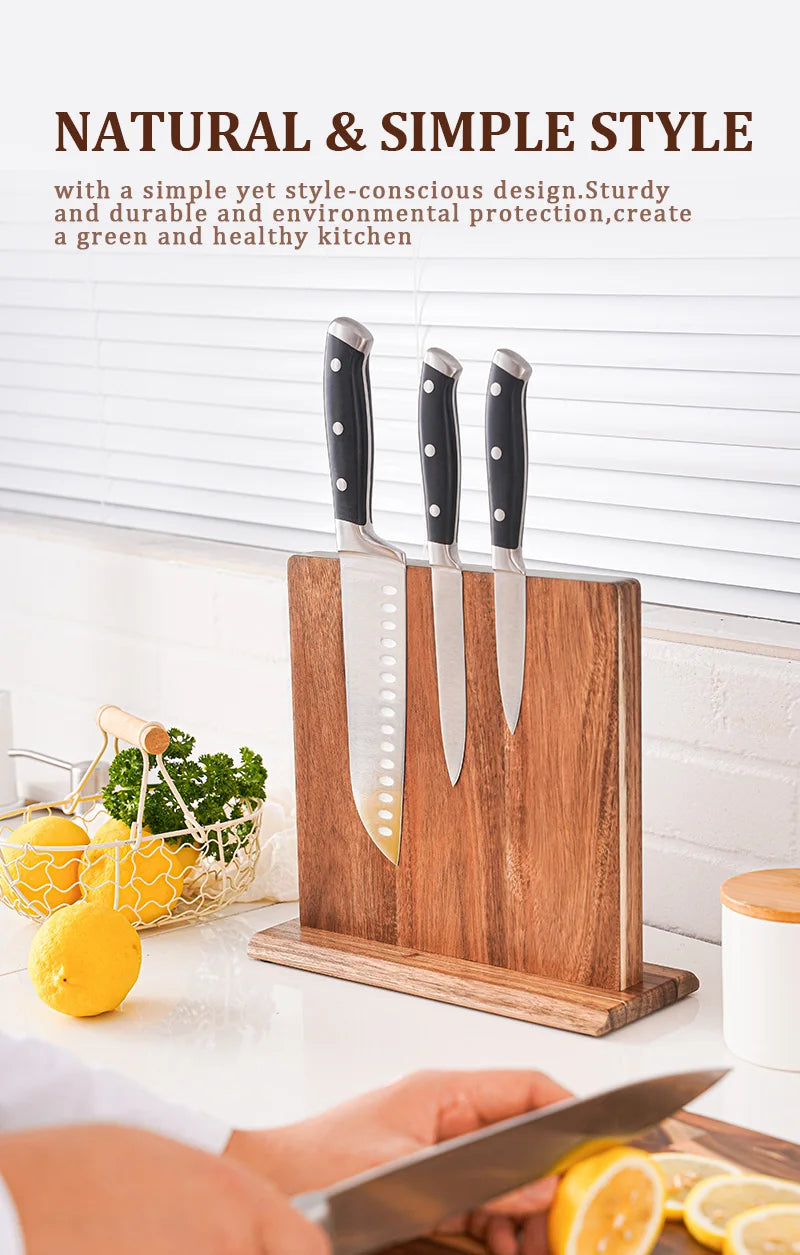 New Acacia Wood Home Kitchen Magnetic Knife Block Holder Rack Magnetic Stands with Strong Enhanced Magnets
