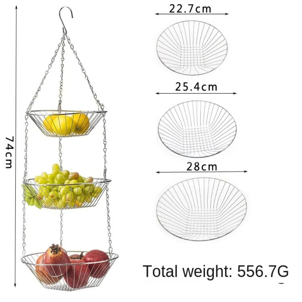 Foldable Hanging Fruit Basket Nordic Wall Hanging Snacks Storage Basket Iron Wire Three Tier Flowers Basket Storage Rack