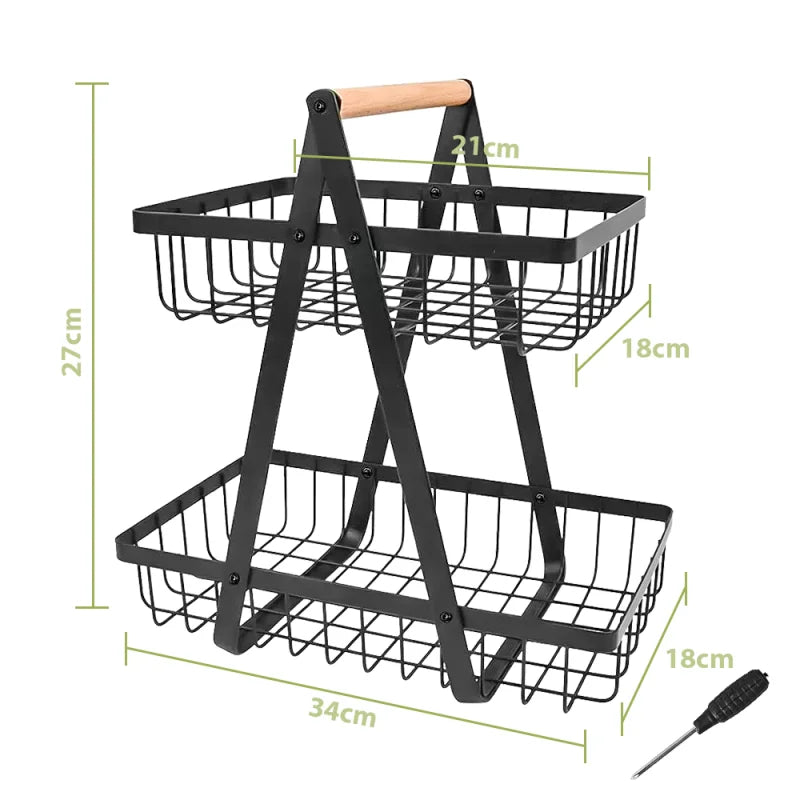 2/3 Tier Fruit Storage Basket Countertop for Kitchen Fruit Vegetable Basket Bowle with Handle Bread Snacks Stand