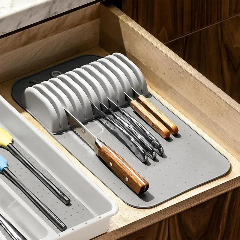 Large Knife Mat Non-Slip Drawer Knifes Organizer 5 Slots and 11 Slots Knives Holder Home Kitchen Organization