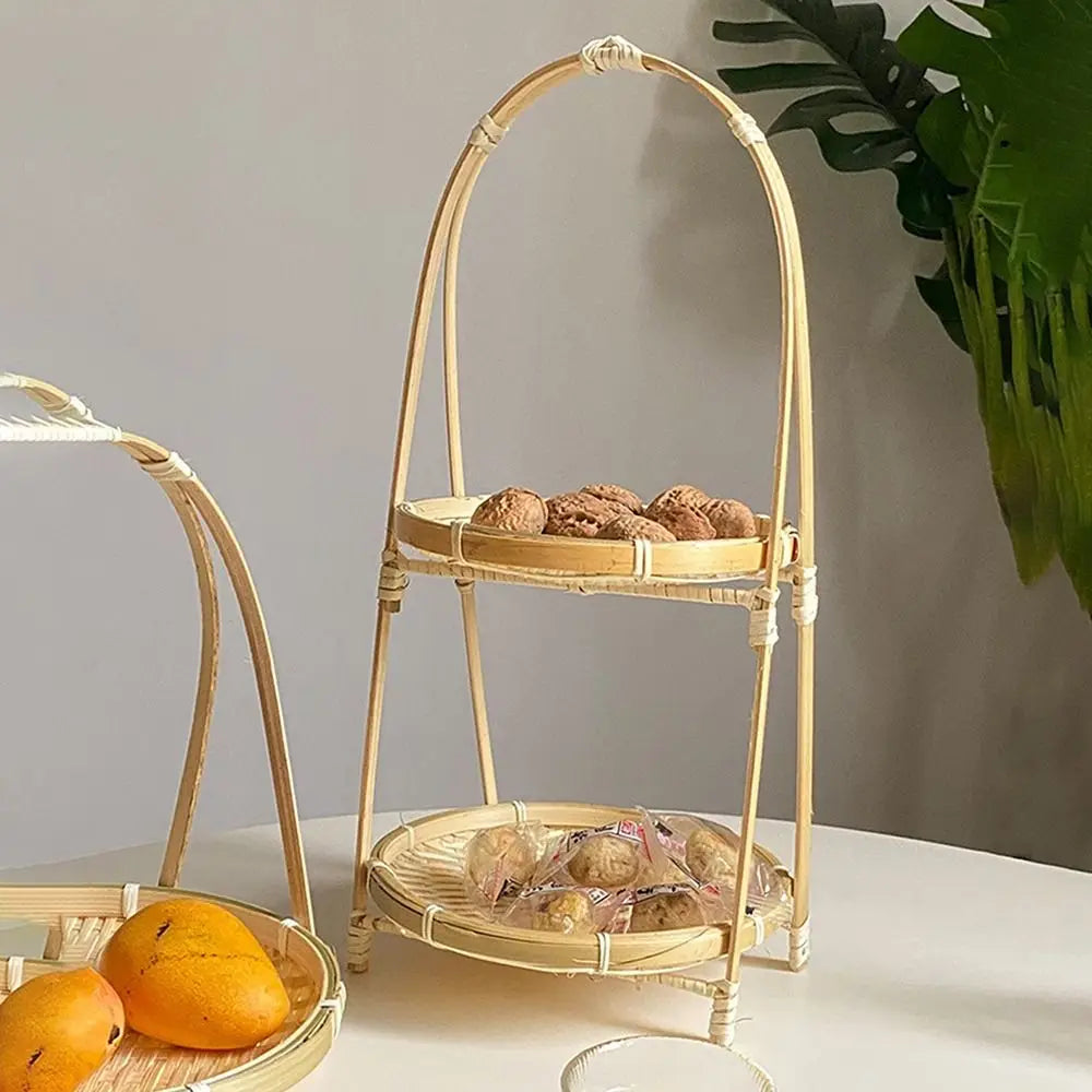 Multi-function Bamboo Woven Basket 1/2/3 Layer Fruit Food Vegetable Storage Basket Durable Handwoven Standing Tray for Kitchen
