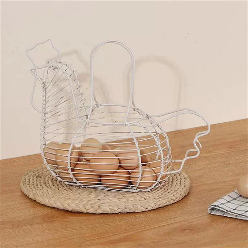 Iron Art Eggs Storage Basket Chicken Shaped Egg Holder Household Vegetables Fruit Container Organizer Rack Basket