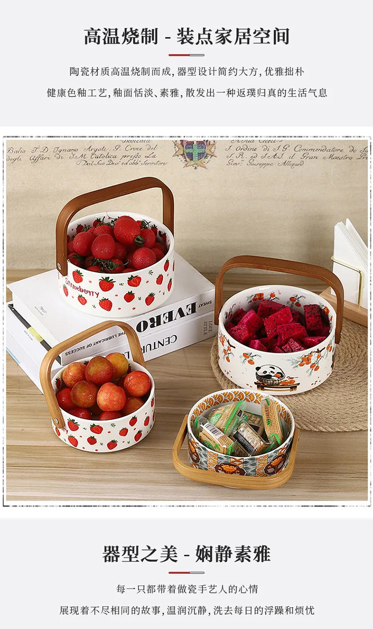 Ceramic Portable Fruit Basket Creative Outdoor Camping Snacks Fruit Cut Storage Basket Afternoon Tea Snack Placement Basket