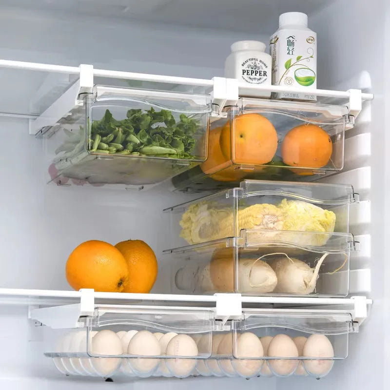 Kitchen Storage Box Fruit Vegetable Preservation Organizer Transparent Egg Container Under-shelf Refrigerator Drawer