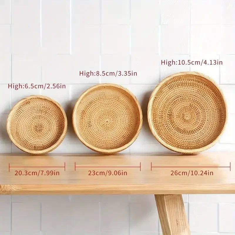 Hand-woven Rattan Wicker Basket Storage Box Fruit Tea Snack Bread Basket Cosmetic Desktop Storage Box Household Kitchen Supplies