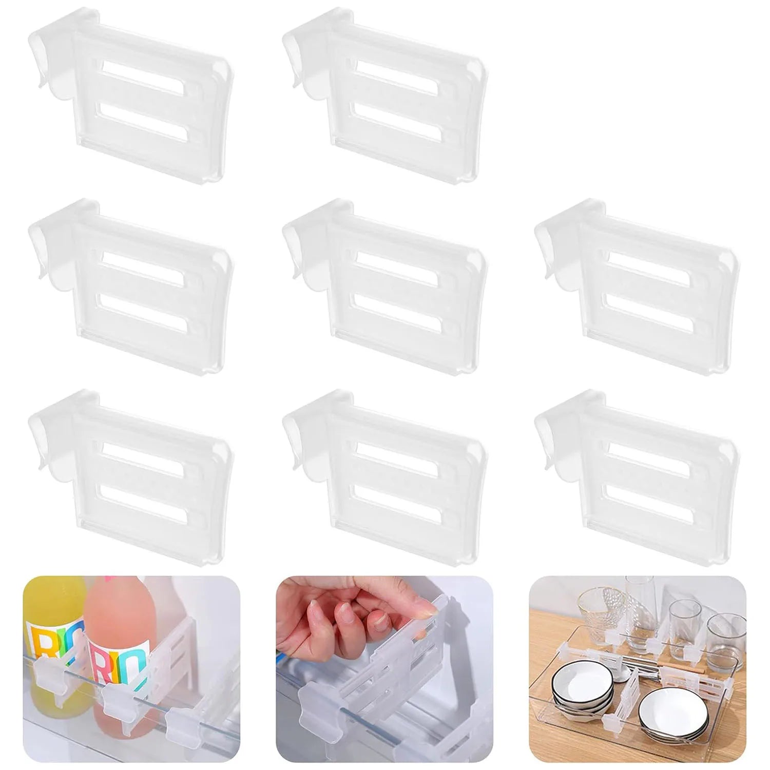 Refrigerator Dividers Clip,Adjustable Plastic Organizer Tools,Fridge Door Retractable Snap-on Space Separators Kitchen Storage