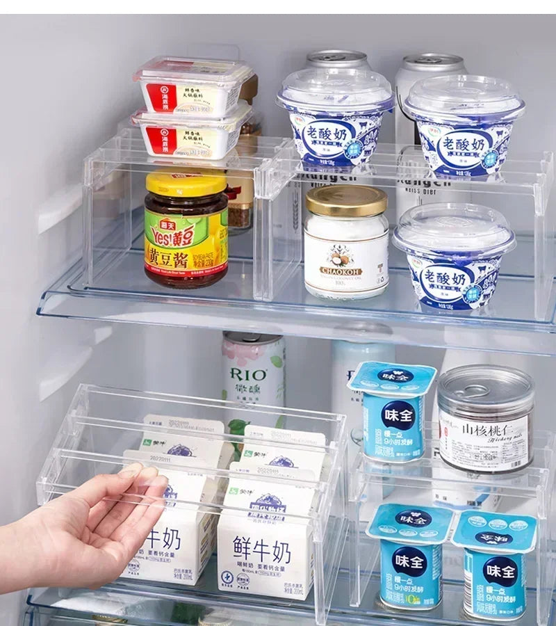 Refrigerator Organizers Storage Rack Fridge Layered Separator Shelves Transparent Desktop Stand Save Space Kitchen