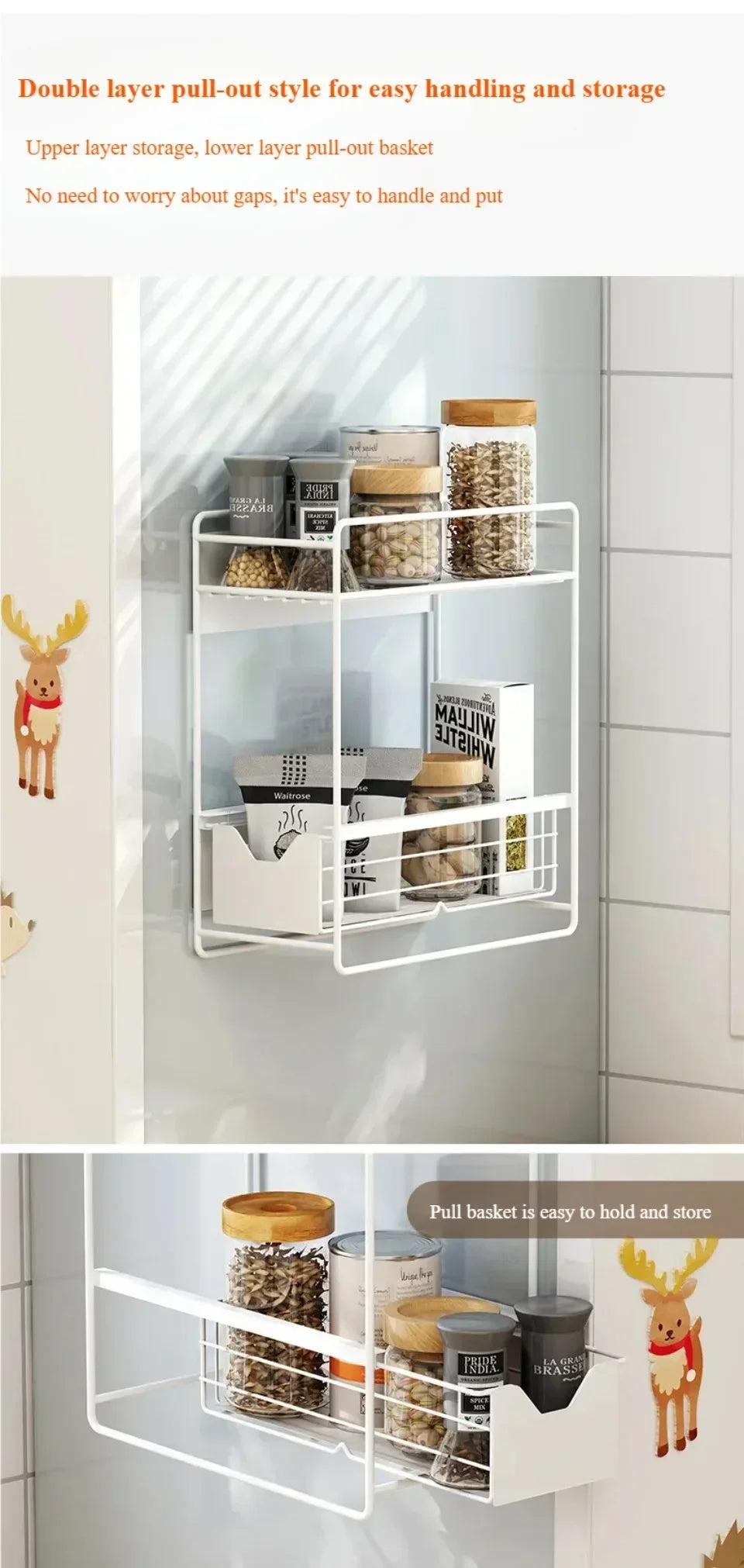 2/3 Tier Refrigerator Magnet Strorage Shelf Washing Machine Side Rack Kitchen Organizer Shelf for Refrigerator Washing Machine